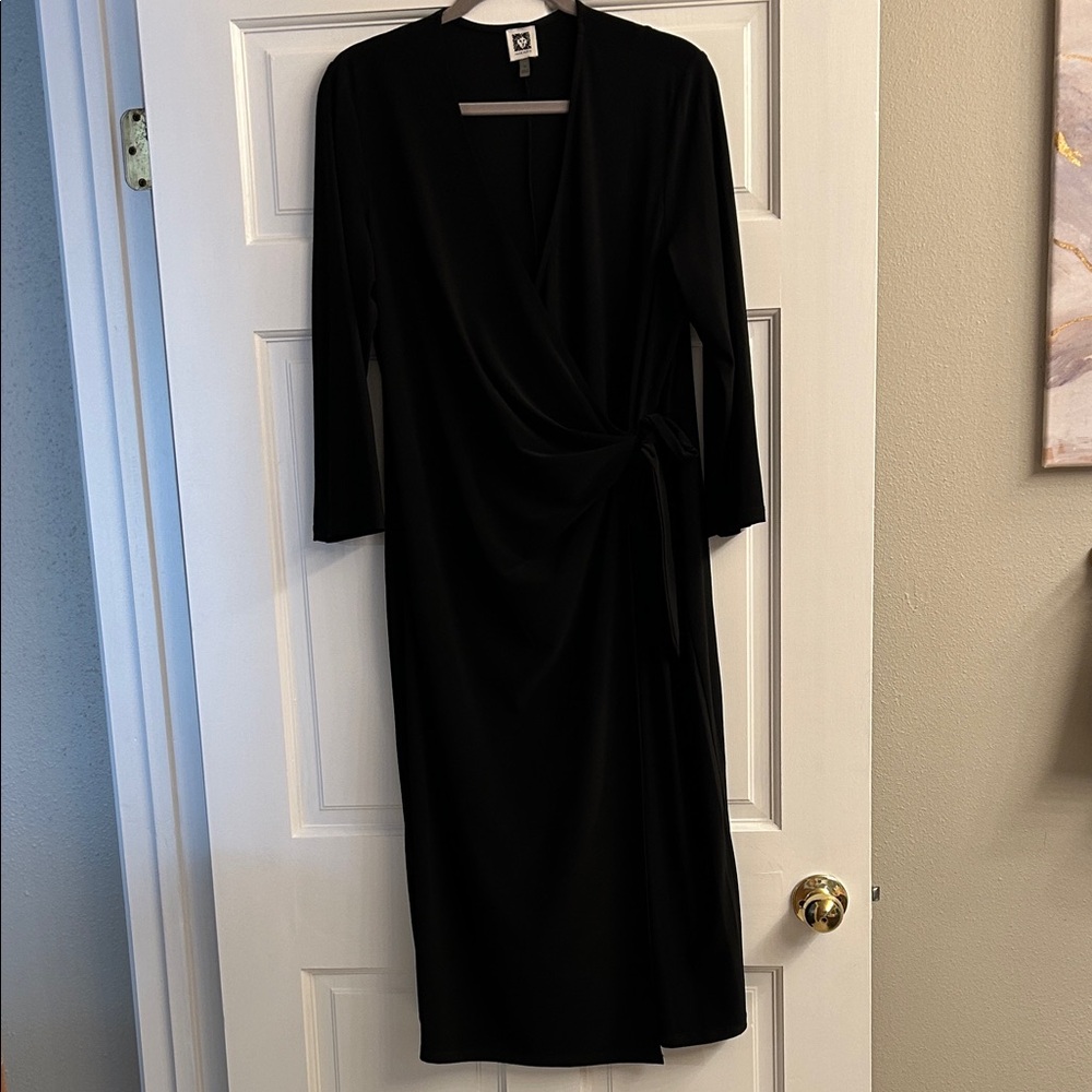 Anne Klein Black Wrap Midi Dress with Side Tie